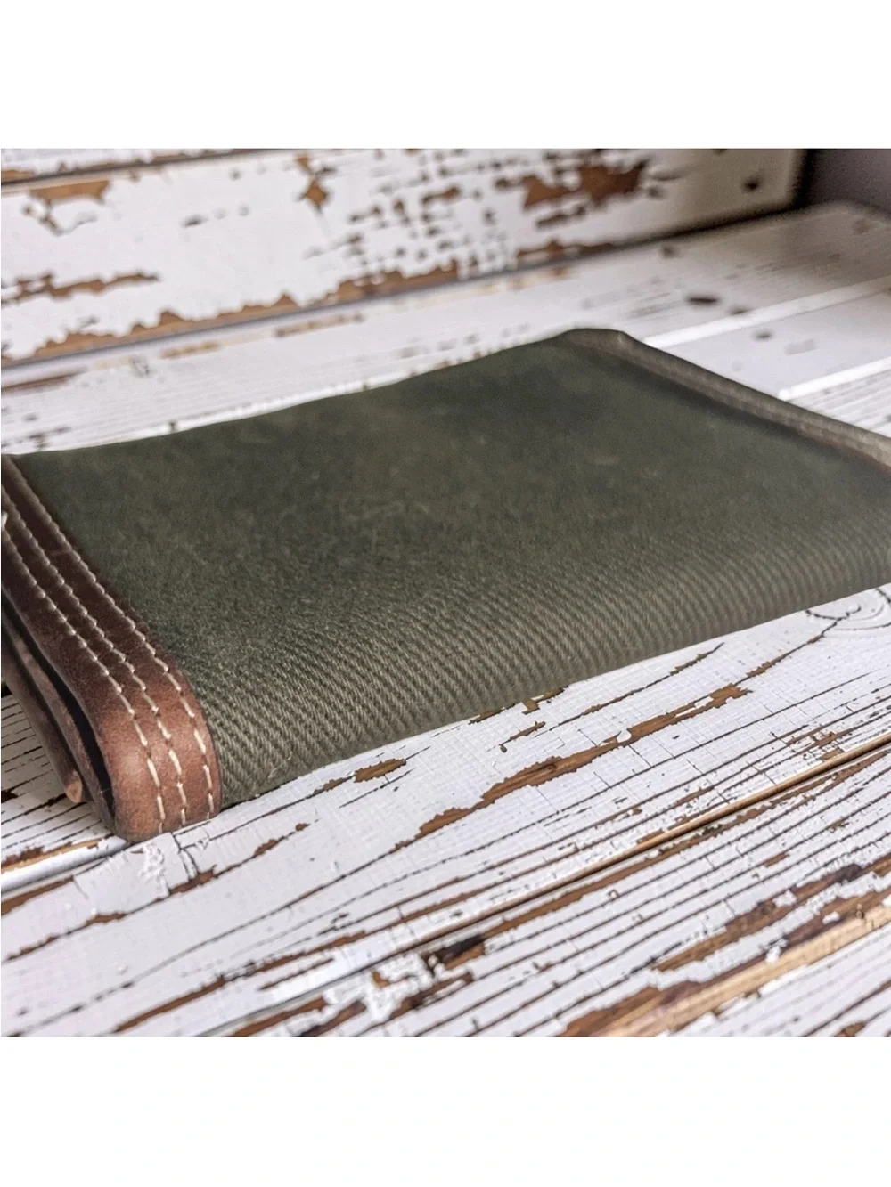 Wolverine Oil Tan Leather and Canvas Trifold Wallet in Brown/Olive